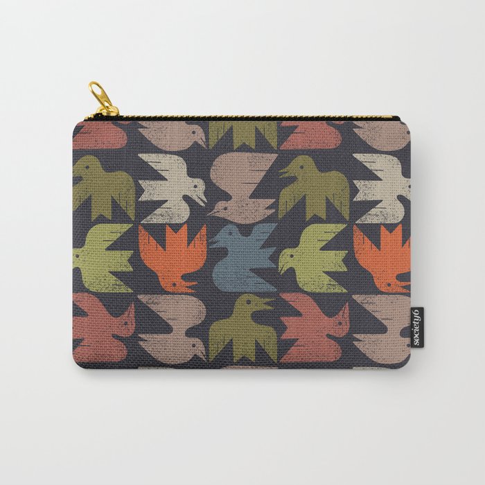 Midcentury Bird Grid (Charcoal) Carry All Pouch Gallery Image 1