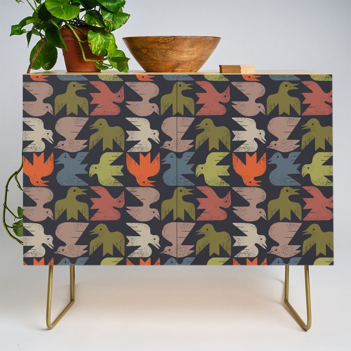 Midcentury Bird Grid (Charcoal) Credenza Gallery Image 1