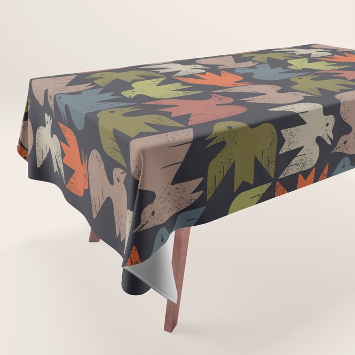 Midcentury Bird Grid (Charcoal) Tablecloth Gallery Image 1