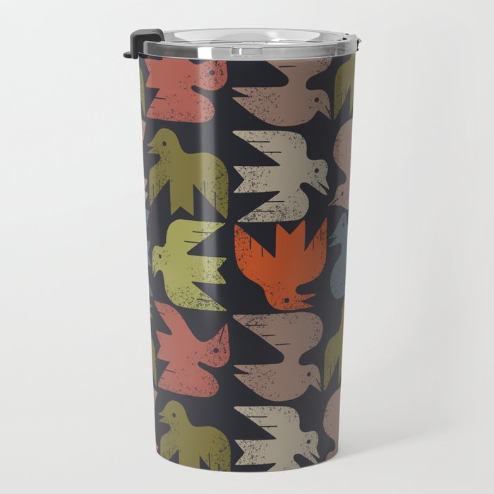 Midcentury Bird Grid (Charcoal) Travel Mug Gallery Image 3