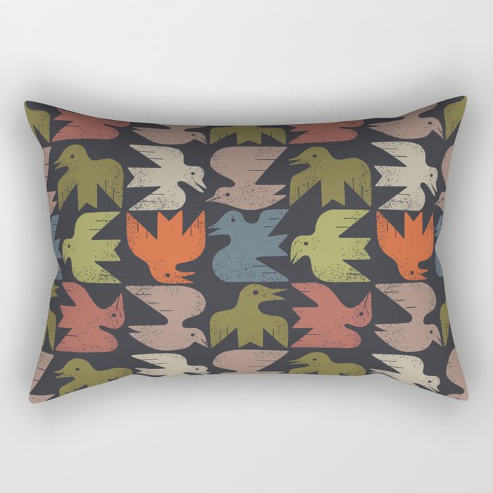 Midcentury Bird Grid (Charcoal) Rectangular Pillow Gallery Image 2