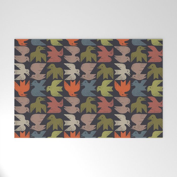Midcentury Bird Grid (Charcoal) Welcome Mat Gallery Image 1