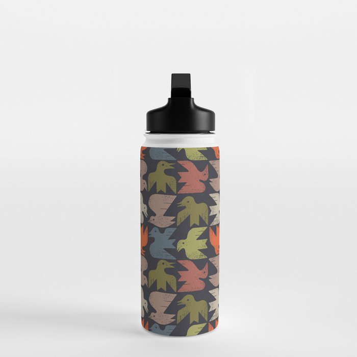 Midcentury Bird Grid (Charcoal) Water Bottle Gallery Image 3
