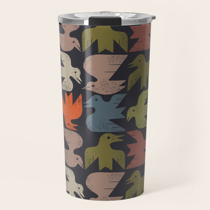 Midcentury Bird Grid (Charcoal) Travel Mug Gallery Image 1