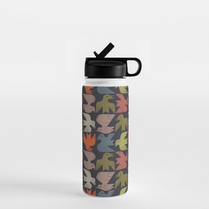 Midcentury Bird Grid (Charcoal) Water Bottle Gallery Image 1