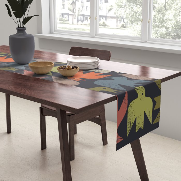 Midcentury Bird Grid (Charcoal) Table Runner Gallery Image 2