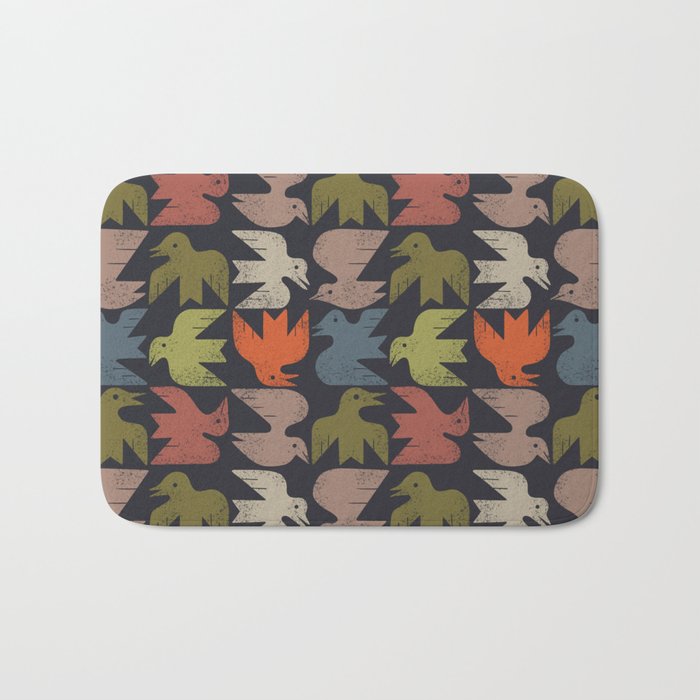 Midcentury Bird Grid (Charcoal) Bath Mat Gallery Image 1