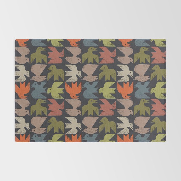 Midcentury Bird Grid (Charcoal) Rug Gallery Image 2