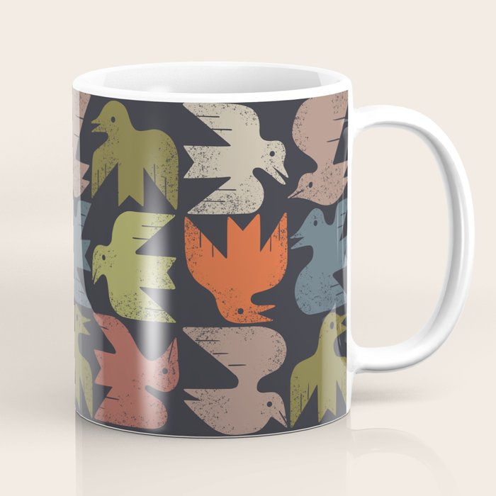 Midcentury Bird Grid (Charcoal) Coffee Mug Gallery Image 1