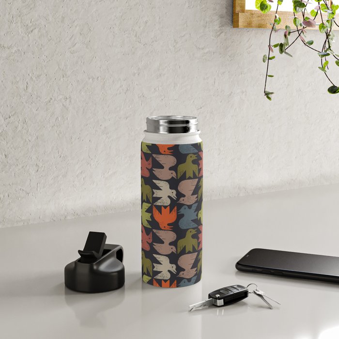 Midcentury Bird Grid (Charcoal) Water Bottle Gallery Image 4
