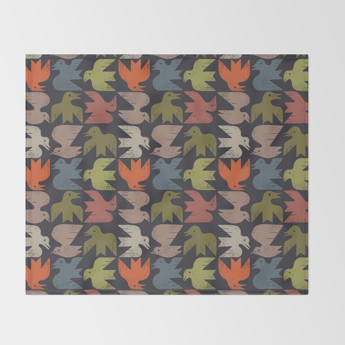 Midcentury Bird Grid (Charcoal) Throw Blanket Gallery Image 2