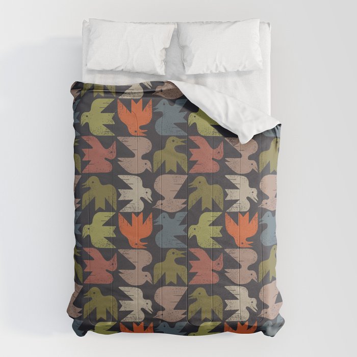 Midcentury Bird Grid (Charcoal) Comforter Gallery Image 6