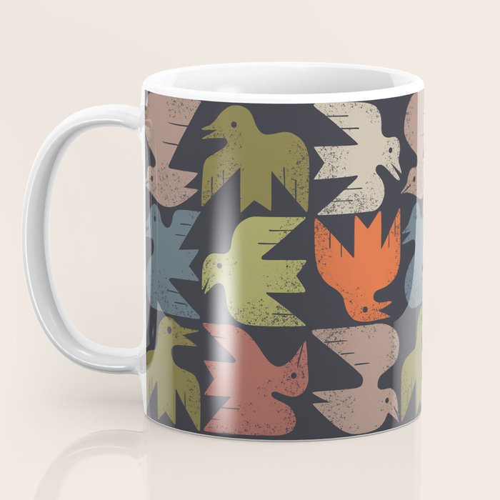 Midcentury Bird Grid (Charcoal) Coffee Mug Gallery Image 3