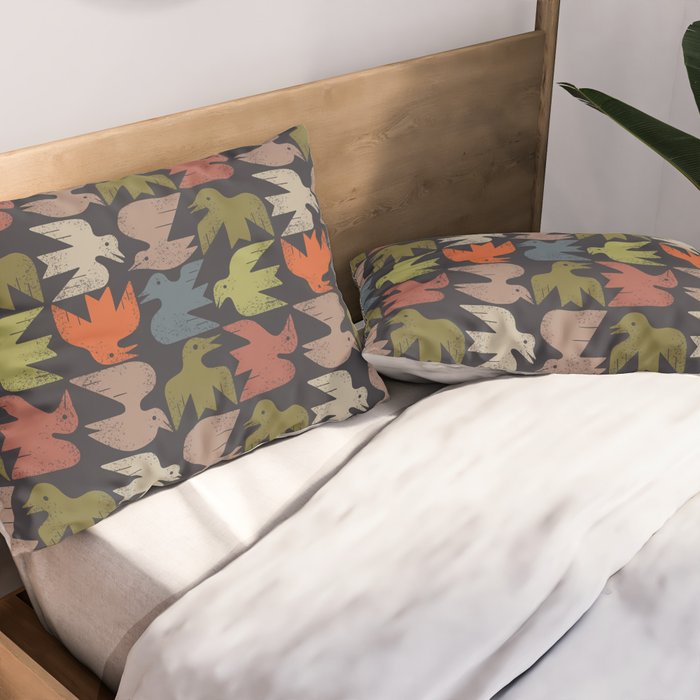Midcentury Bird Grid (Charcoal) Pillow Sham Gallery Image 2