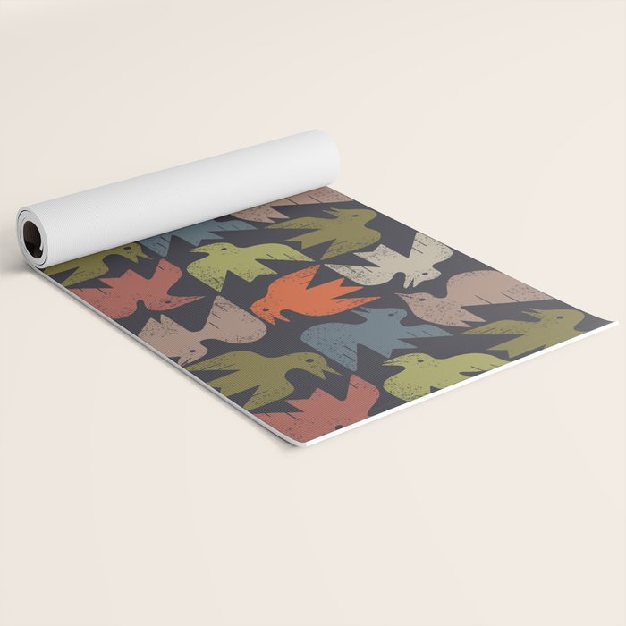 Midcentury Bird Grid (Charcoal) Yoga Mat Gallery Image 2