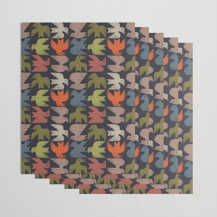 Midcentury Bird Grid (Charcoal) Wrapping Paper Gallery Image 3