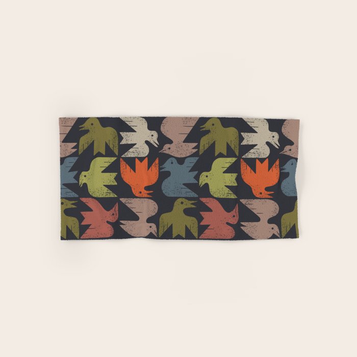 Midcentury Bird Grid (Charcoal) Bath Towel Gallery Image 1