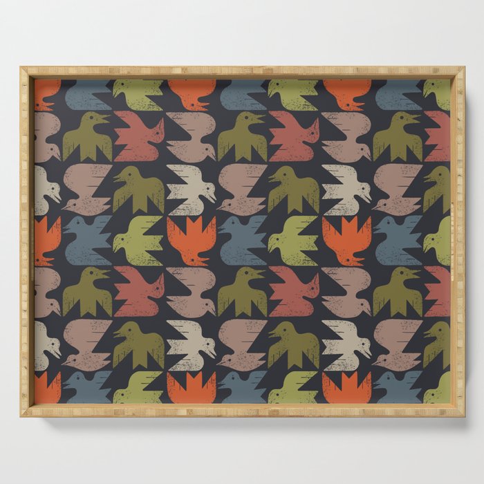 Midcentury Bird Grid (Charcoal) Serving Tray Gallery Image 1