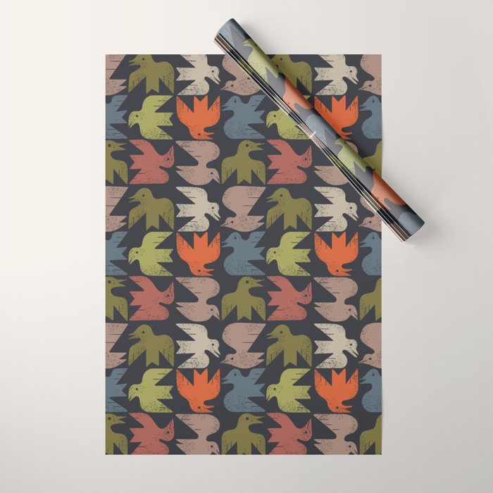 Midcentury Bird Grid (Charcoal) Wrapping Paper Gallery Image 1