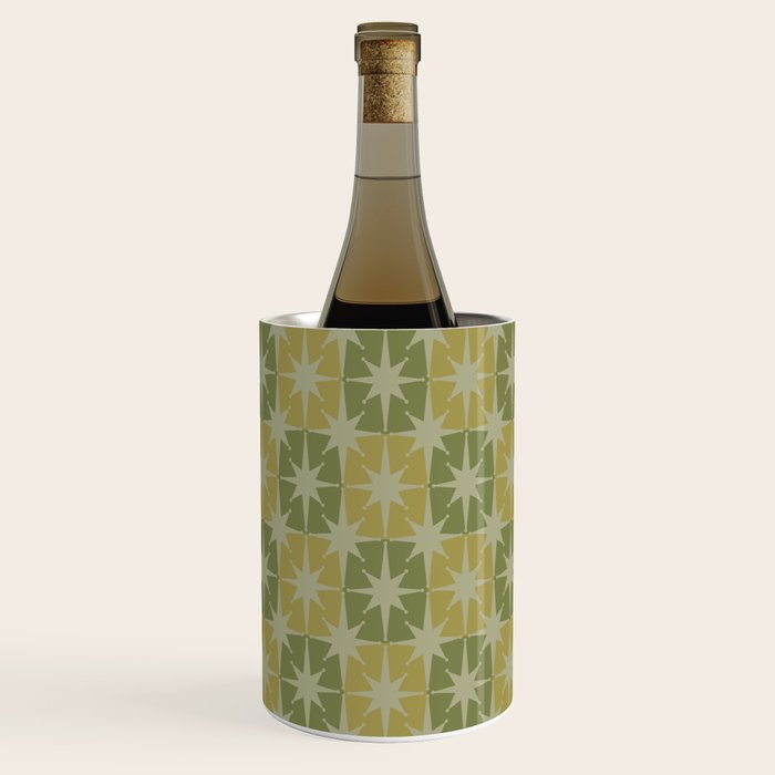 Mid Century Modern Atomic Stars Retro Checkered Starburst Pattern in Vintage Olive Green Tones Wine Chiller Gallery Image 1