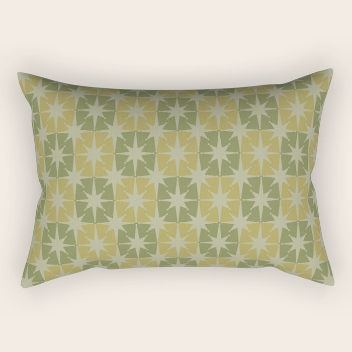 Mid Century Modern Atomic Stars Retro Checkered Starburst Pattern in Vintage Olive Green Tones Rectangular Pillow Gallery Image 1