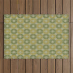 Mid Century Modern Atomic Stars Retro Checkered Starburst Pattern in Vintage Olive Green Tones Outdoor Rug Gallery Image 1
