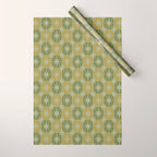 Mid Century Modern Atomic Stars Retro Checkered Starburst Pattern in Vintage Olive Green Tones Wrapping Paper Gallery Image 1