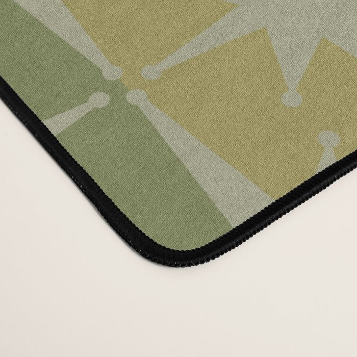 Mid Century Modern Atomic Stars Retro Checkered Starburst Pattern in Vintage Olive Green Tones Desk Mat Gallery Image 4