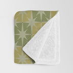 Mid Century Modern Atomic Stars Retro Checkered Starburst Pattern in Vintage Olive Green Tones Throw Blanket Gallery Image 3