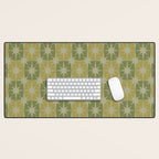 Mid Century Modern Atomic Stars Retro Checkered Starburst Pattern in Vintage Olive Green Tones Desk Mat Gallery Image 1
