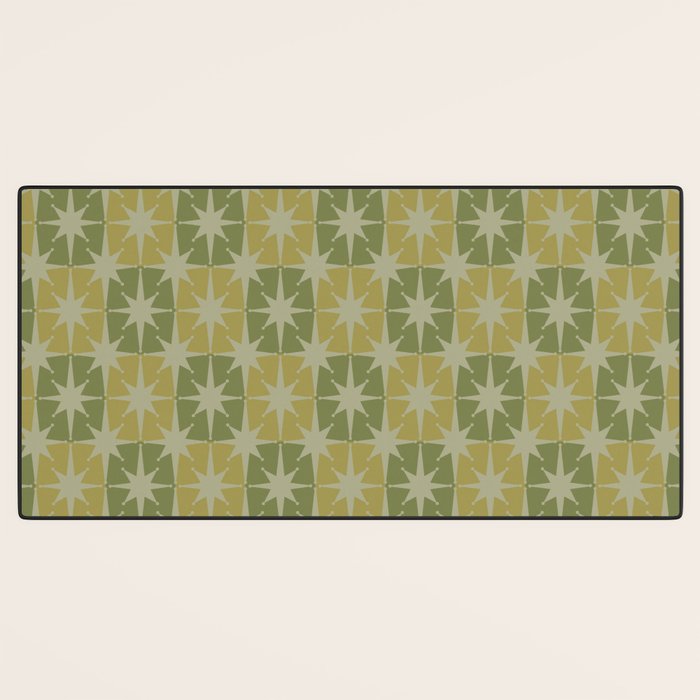 Mid Century Modern Atomic Stars Retro Checkered Starburst Pattern in Vintage Olive Green Tones Desk Mat Gallery Image 3