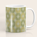 Mid Century Modern Atomic Stars Retro Checkered Starburst Pattern in Vintage Olive Green Tones Coffee Mug Gallery Image 1