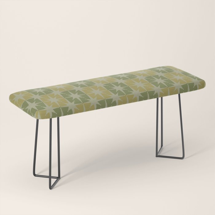 Mid Century Modern Atomic Stars Retro Checkered Starburst Pattern in Vintage Olive Green Tones Bench Gallery Image 1