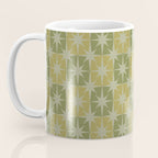 Mid Century Modern Atomic Stars Retro Checkered Starburst Pattern in Vintage Olive Green Tones Coffee Mug Gallery Image 3