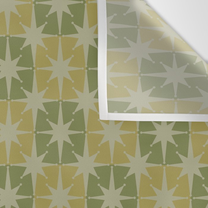 Mid Century Modern Atomic Stars Retro Checkered Starburst Pattern in Vintage Olive Green Tones Wall Tapestry Gallery Image 3