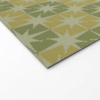 Mid Century Modern Atomic Stars Retro Checkered Starburst Pattern in Vintage Olive Green Tones Welcome Mat Gallery Image 2