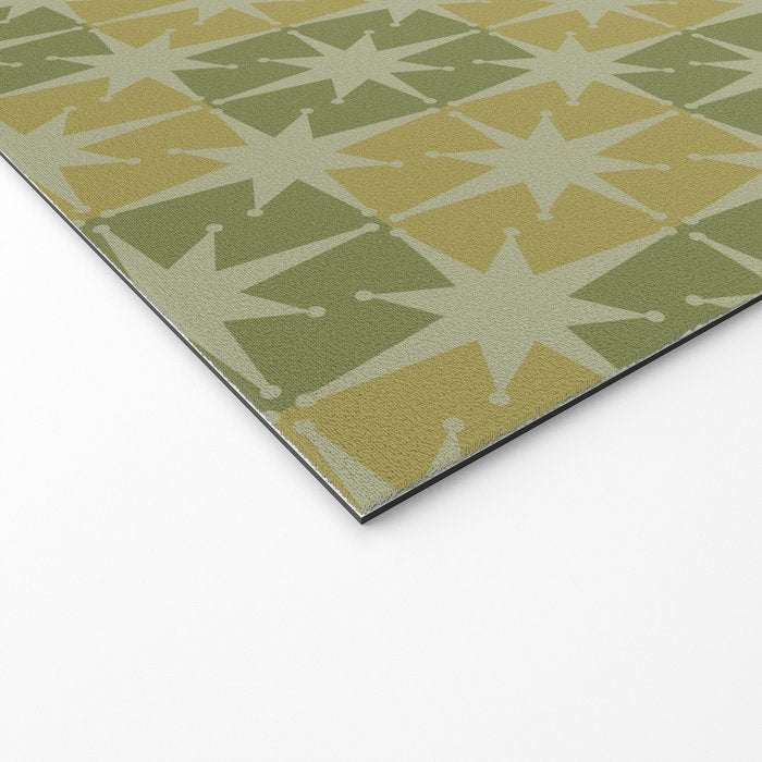 Mid Century Modern Atomic Stars Retro Checkered Starburst Pattern in Vintage Olive Green Tones Welcome Mat Gallery Image 2