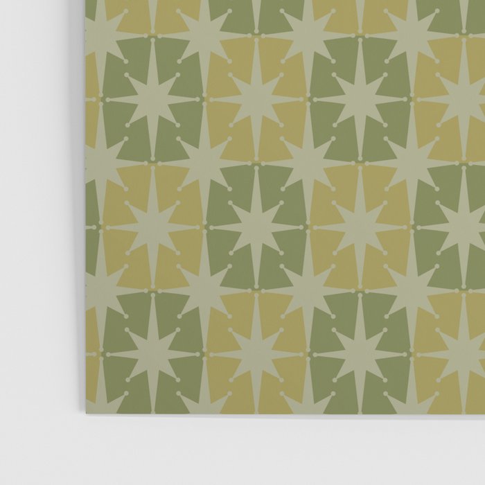Mid Century Modern Atomic Stars Retro Checkered Starburst Pattern in Vintage Olive Green Tones Poster Gallery Image 3