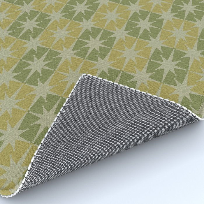 Mid Century Modern Atomic Stars Retro Checkered Starburst Pattern in Vintage Olive Green Tones Rug Gallery Image 4