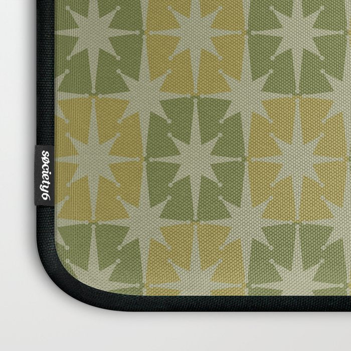 Mid Century Modern Atomic Stars Retro Checkered Starburst Pattern in Vintage Olive Green Tones Laptop Sleeve Gallery Image 3