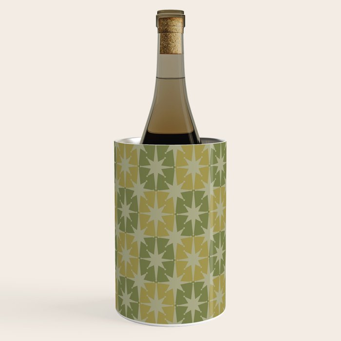 Mid Century Modern Atomic Stars Retro Checkered Starburst Pattern in Vintage Olive Green Tones Wine Chiller Gallery Image 3