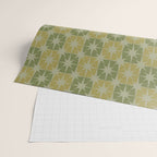Mid Century Modern Atomic Stars Retro Checkered Starburst Pattern in Vintage Olive Green Tones Wrapping Paper Gallery Image 2
