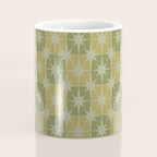 Mid Century Modern Atomic Stars Retro Checkered Starburst Pattern in Vintage Olive Green Tones Coffee Mug Gallery Image 4