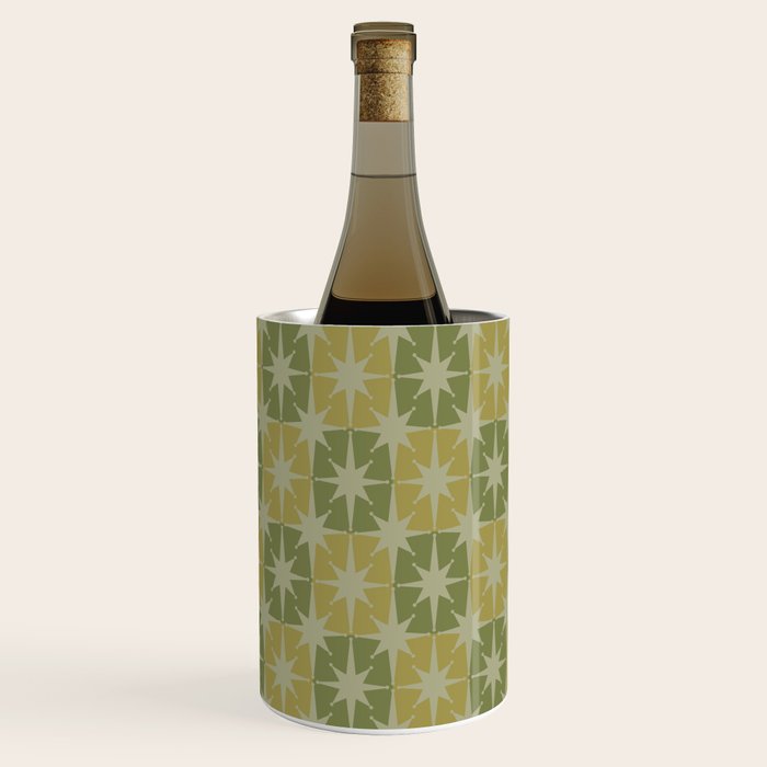 Mid Century Modern Atomic Stars Retro Checkered Starburst Pattern in Vintage Olive Green Tones Wine Chiller Gallery Image 2