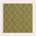 Mid Century Modern Atomic Stars Retro Checkered Starburst Pattern in Vintage Olive Green Tones Wood Wall Art Gallery Image 1