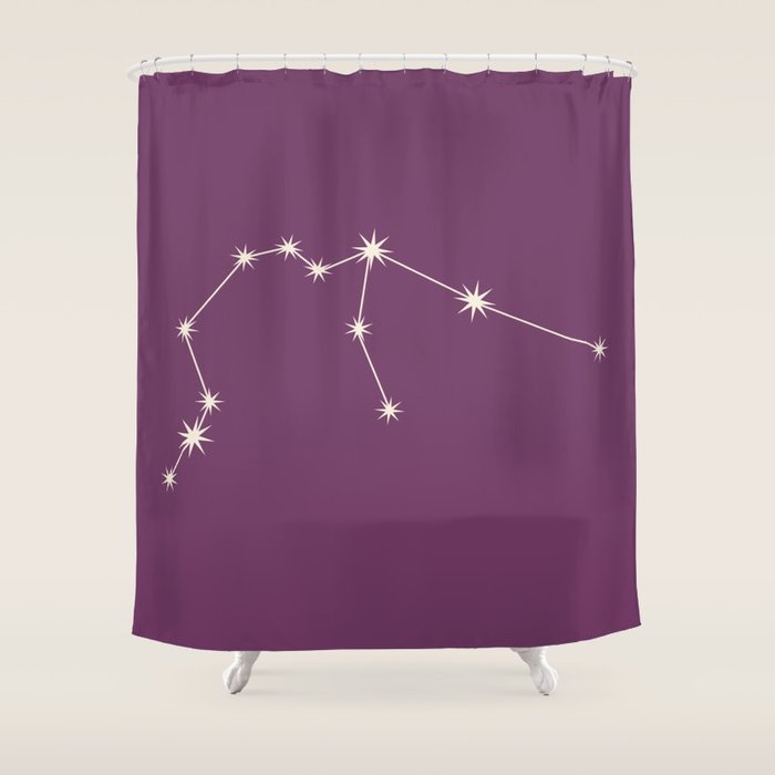 Aquarius Zodiac Star Constellation Line Art Mauve Purple Shower Curtain Gallery Image 1
