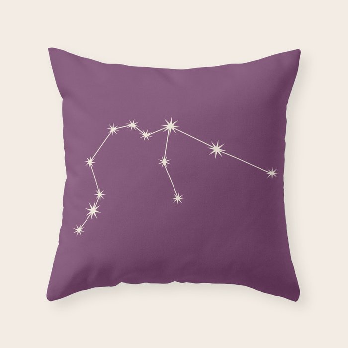 Aquarius Zodiac Star Constellation Line Art Mauve Purple Throw Pillow Gallery Image 6
