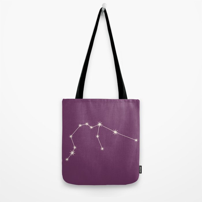 Aquarius Zodiac Star Constellation Line Art Mauve Purple Tote Bag Gallery Image 2