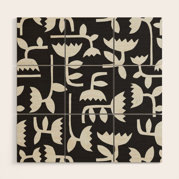 Linocut Tulip Pattern #4 Wood Wall Art Gallery Image 1