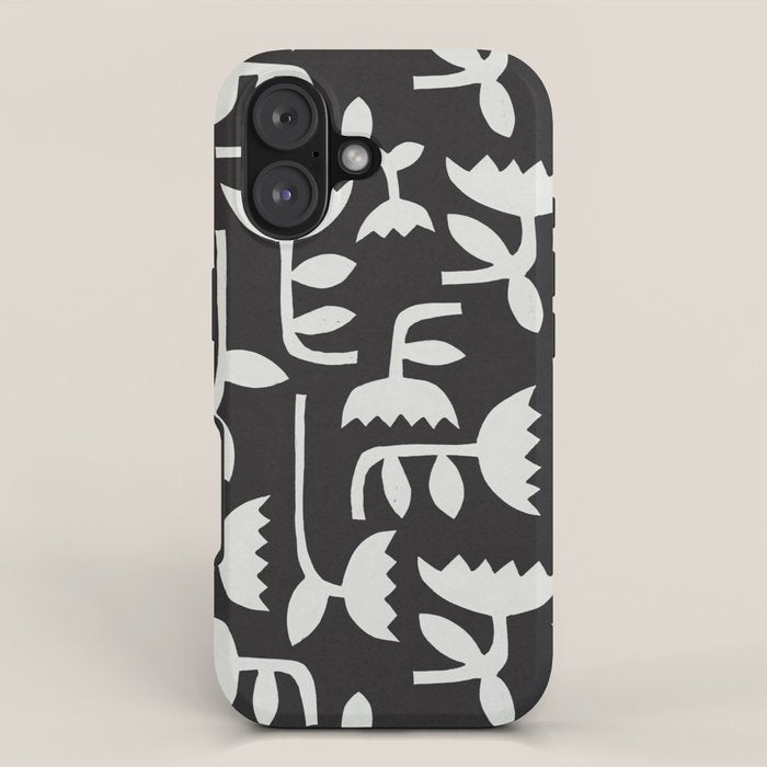 Linocut Tulip Pattern #4 iPhone Case Gallery Image 1